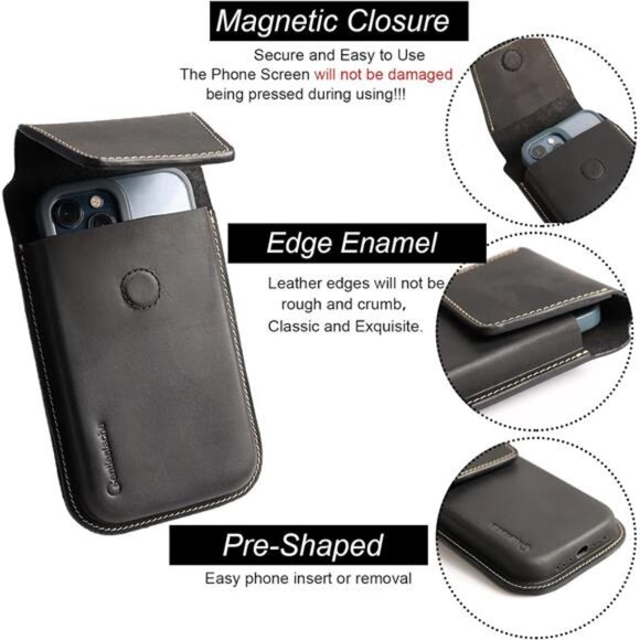 Leather Cell Phone Holster with BeltClip,Flip Case for iPhone 14 13ProMax,Holder - Picture 3 of 7